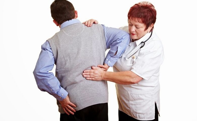 examination of the patient by a physician for back pain